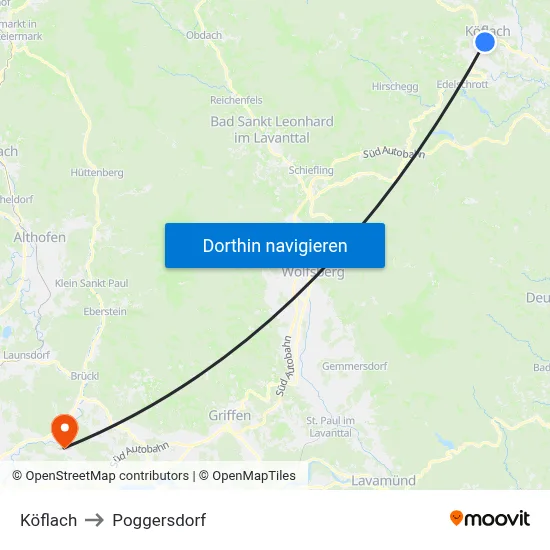 Köflach to Poggersdorf map