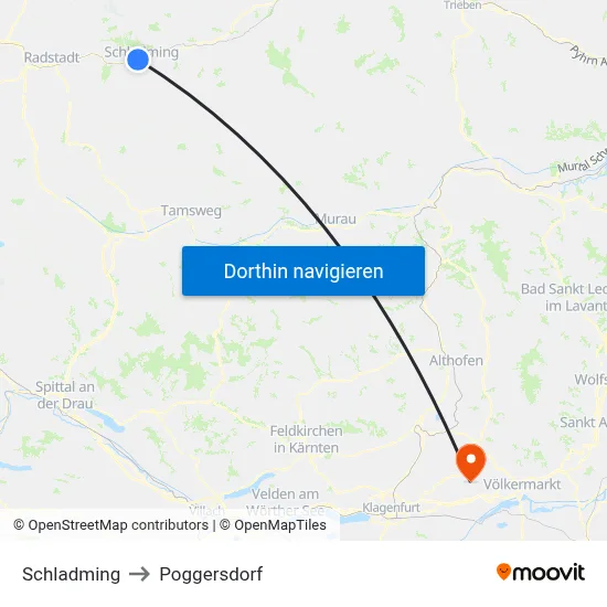 Schladming to Poggersdorf map