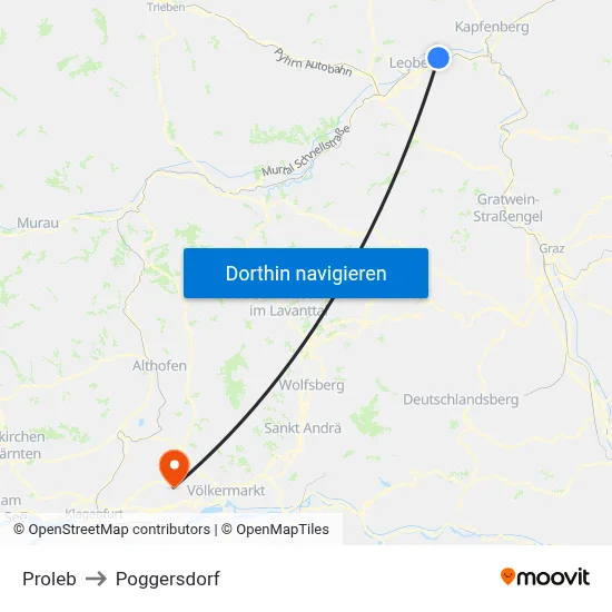 Proleb to Poggersdorf map