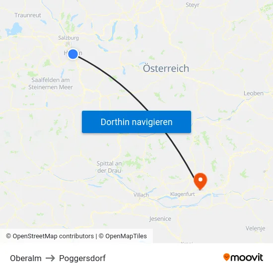 Oberalm to Poggersdorf map