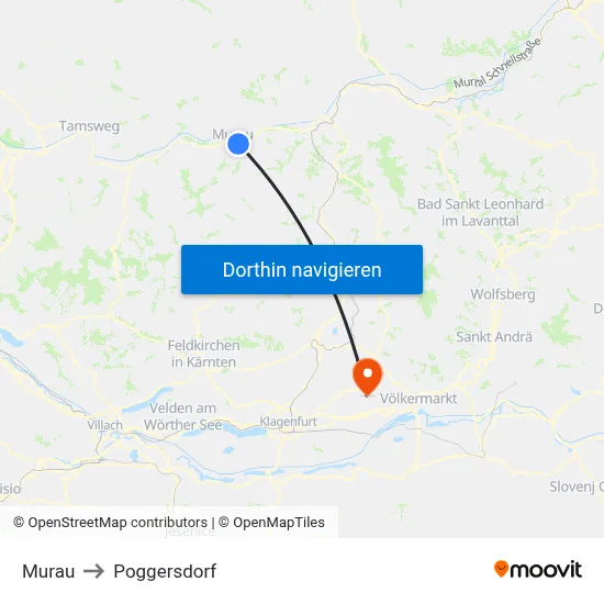 Murau to Poggersdorf map