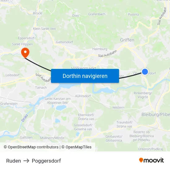 Ruden to Poggersdorf map