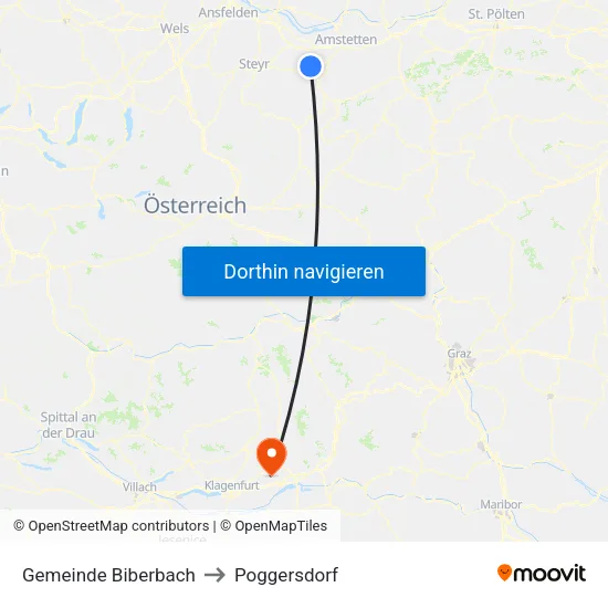 Gemeinde Biberbach to Poggersdorf map