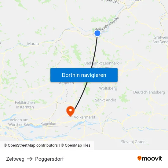 Zeltweg to Poggersdorf map