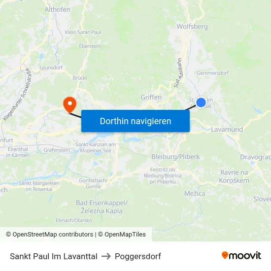 Sankt Paul Im Lavanttal to Poggersdorf map