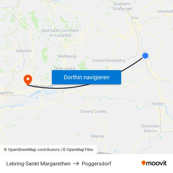 Lebring-Sankt Margarethen to Poggersdorf map