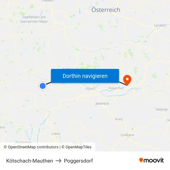 Kötschach-Mauthen to Poggersdorf map