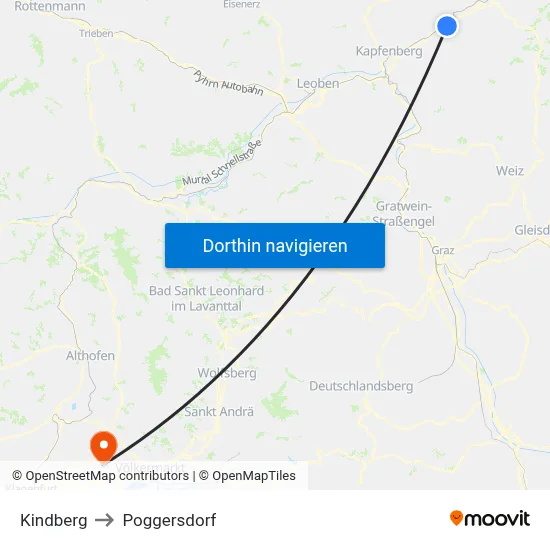 Kindberg to Poggersdorf map