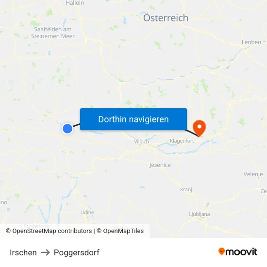 Irschen to Poggersdorf map