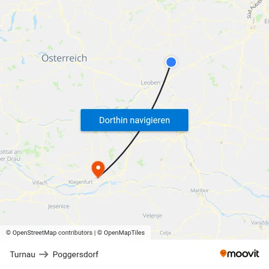 Turnau to Poggersdorf map