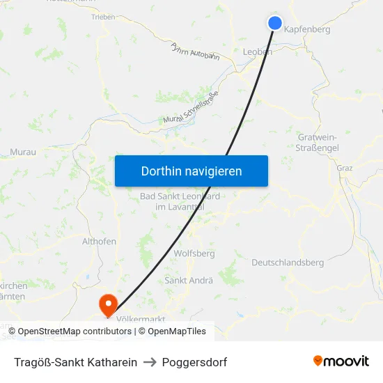 Tragöß-Sankt Katharein to Poggersdorf map