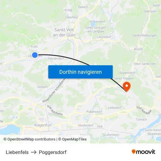 Liebenfels to Poggersdorf map