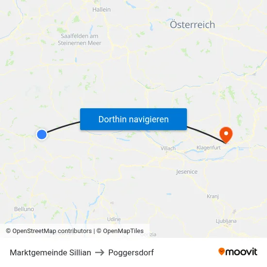 Marktgemeinde Sillian to Poggersdorf map