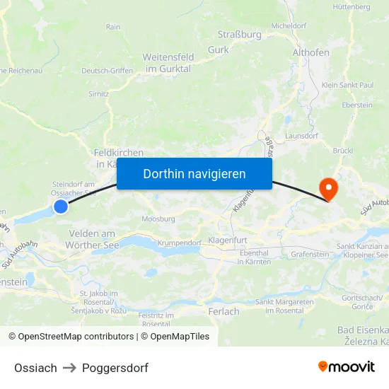 Ossiach to Poggersdorf map