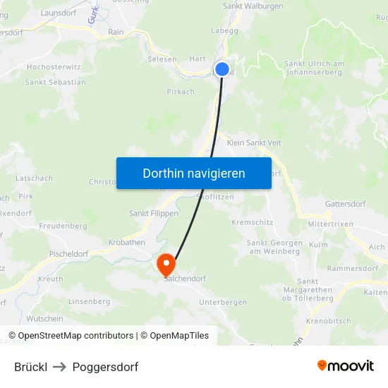 Brückl to Poggersdorf map