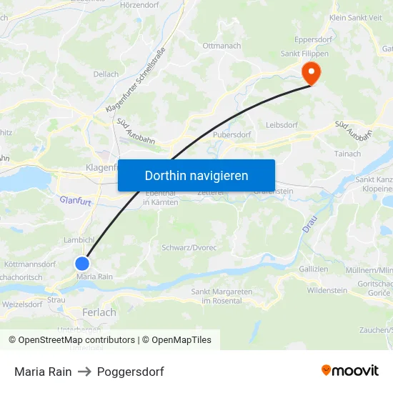 Maria Rain to Poggersdorf map