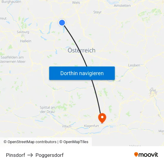 Pinsdorf to Poggersdorf map