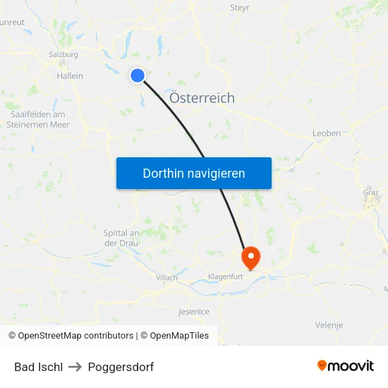 Bad Ischl to Poggersdorf map