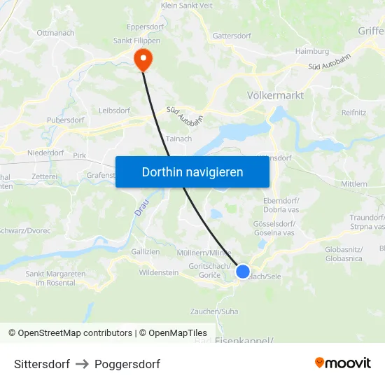 Sittersdorf to Poggersdorf map