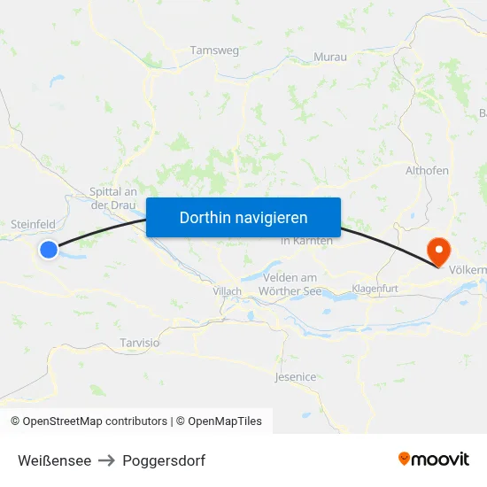 Weißensee to Poggersdorf map