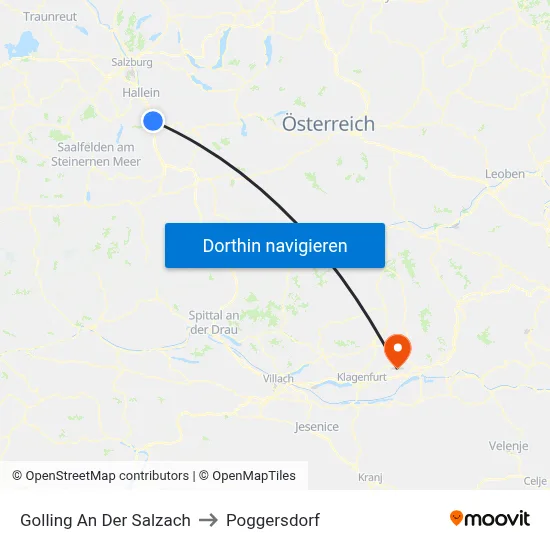 Golling An Der Salzach to Poggersdorf map
