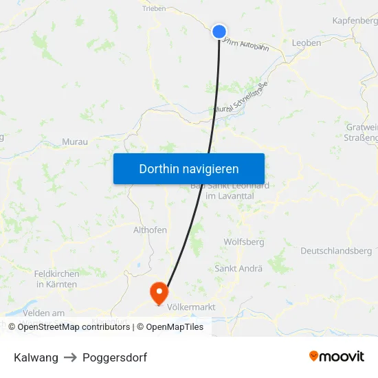 Kalwang to Poggersdorf map