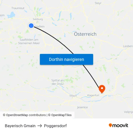 Bayerisch Gmain to Poggersdorf map