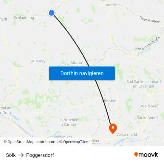 Sölk to Poggersdorf map