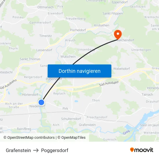 Grafenstein to Poggersdorf map