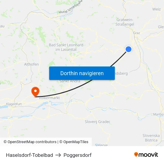 Haselsdorf-Tobelbad to Poggersdorf map