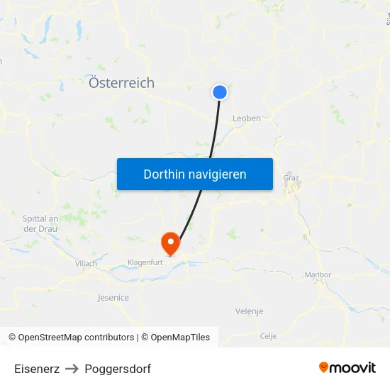 Eisenerz to Poggersdorf map