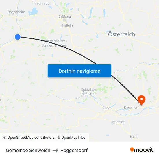 Gemeinde Schwoich to Poggersdorf map