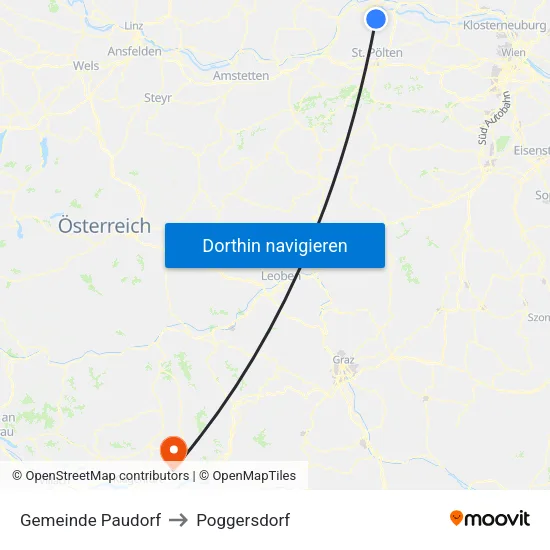 Gemeinde Paudorf to Poggersdorf map
