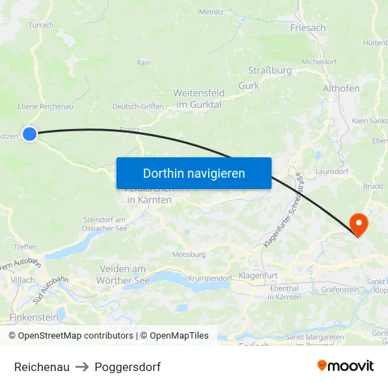 Reichenau to Poggersdorf map