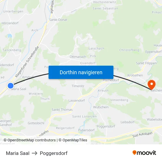 Maria Saal to Poggersdorf map