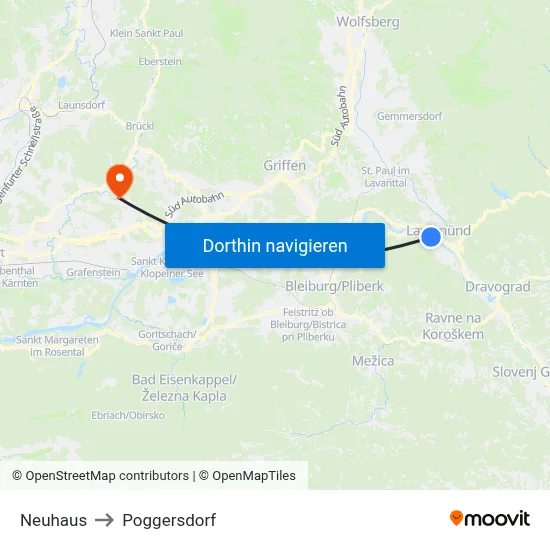 Neuhaus to Poggersdorf map