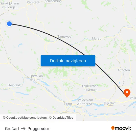 Großarl to Poggersdorf map