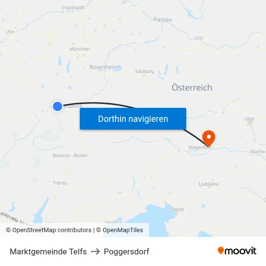 Marktgemeinde Telfs to Poggersdorf map