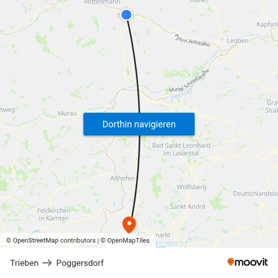 Trieben to Poggersdorf map