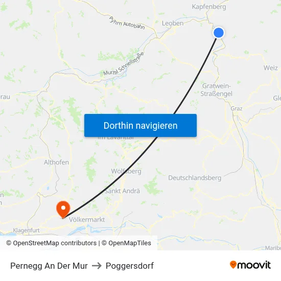 Pernegg An Der Mur to Poggersdorf map