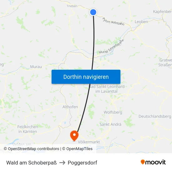 Wald am Schoberpaß to Poggersdorf map