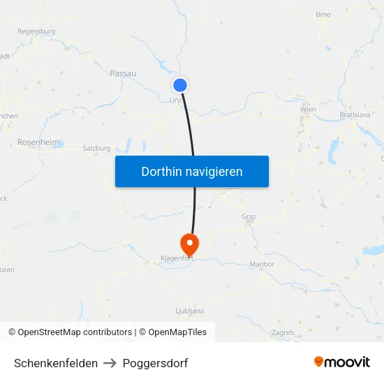 Schenkenfelden to Poggersdorf map
