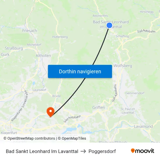 Bad Sankt Leonhard Im Lavanttal to Poggersdorf map