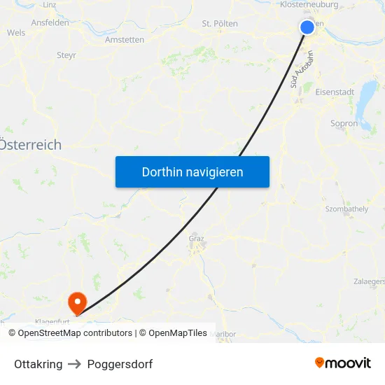 Ottakring to Poggersdorf map