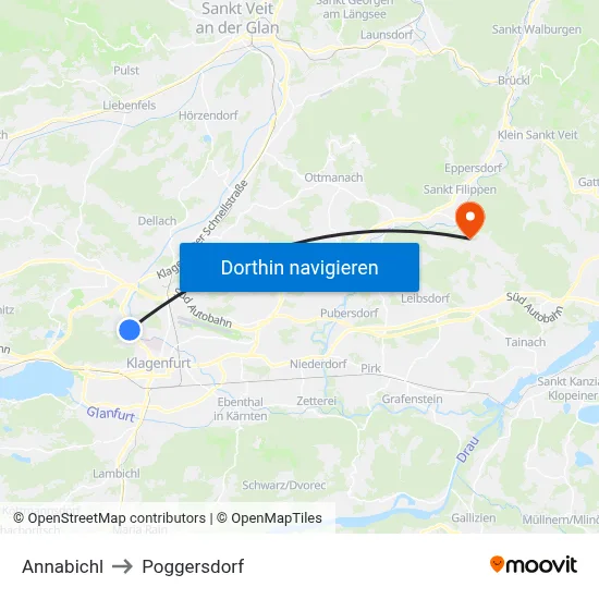 Annabichl to Poggersdorf map