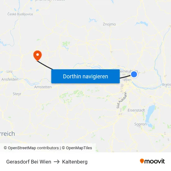Gerasdorf Bei Wien to Kaltenberg map