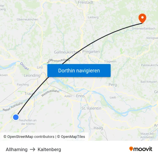 Allhaming to Kaltenberg map