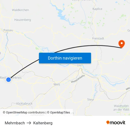 Mehrnbach to Kaltenberg map