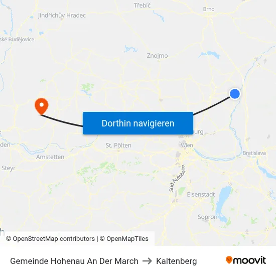 Gemeinde Hohenau An Der March to Kaltenberg map