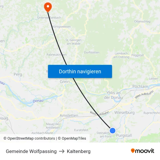 Gemeinde Wolfpassing to Kaltenberg map